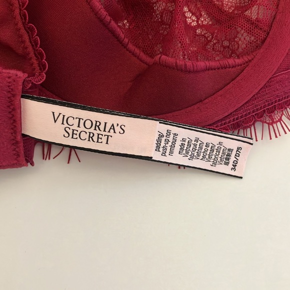 NWOT Victoria's Secret Dark Red Dream Angels Pushup With No Padding Bra 34D - Picture 7 of 11